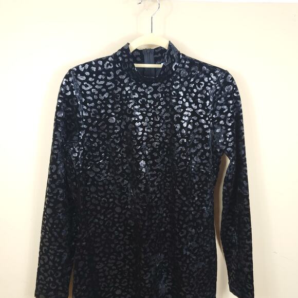 525 America Black Leopard Velvet Dress Size M - Picture 3 of 12